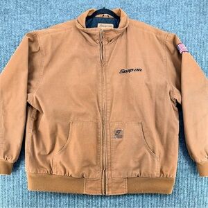 Vintage Snap On Duck Canvas Workwear Broken in Jacket Brown Quilted Lined rugged